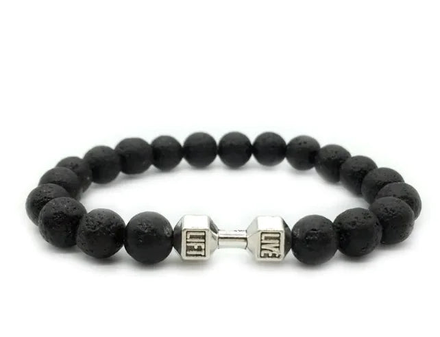 Dumbbell Lava Steen Heren Armband