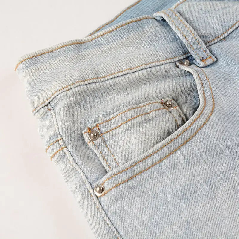 Unisex Retro Washed Stretch Skinny Fit Ripped Jeans