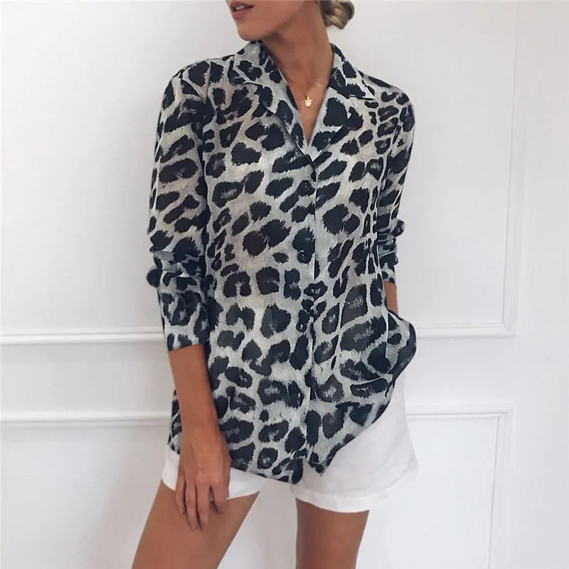 Dames Luipaard Print Chiffon Blouse