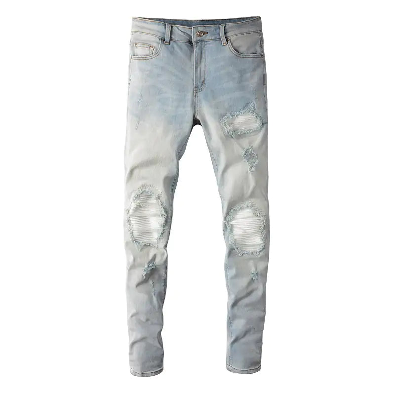 Unisex Retro Washed Stretch Skinny Fit Ripped Jeans