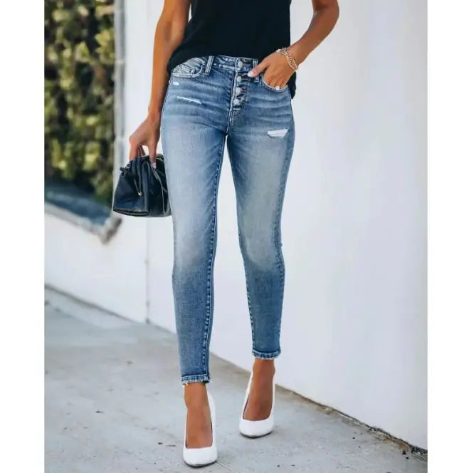 Dames Stretch Slim-fit Ripped Jeans