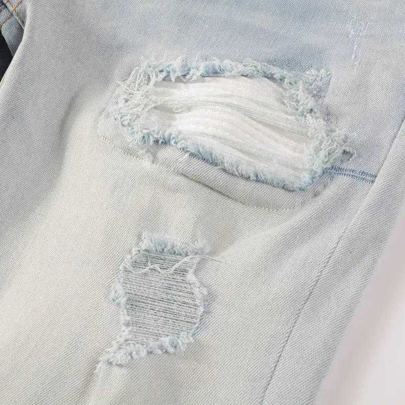 Unisex Retro Washed Stretch Skinny Fit Ripped Jeans