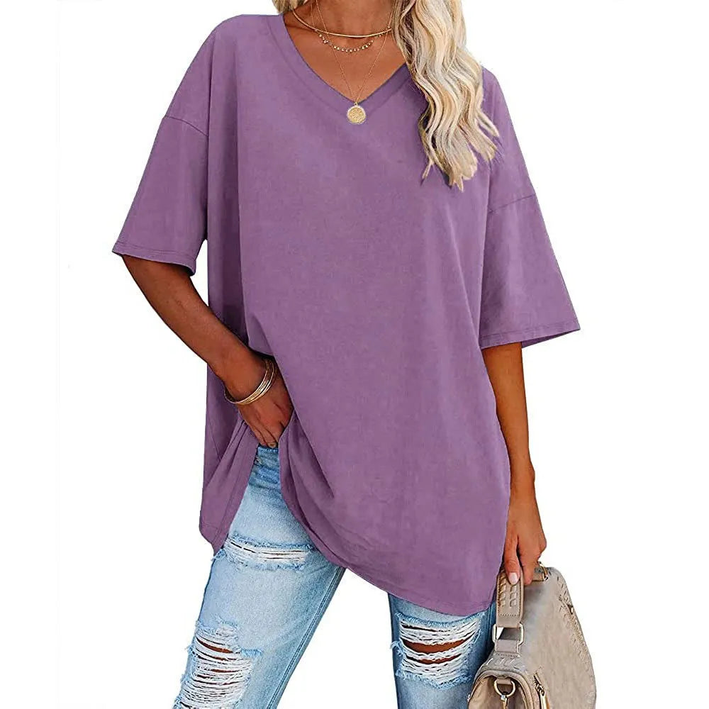 Dames Loose Fit V-Neck Shirt