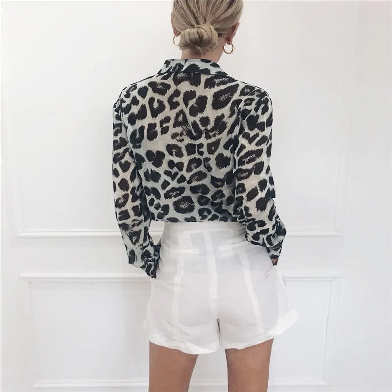 Dames Luipaard Print Chiffon Blouse