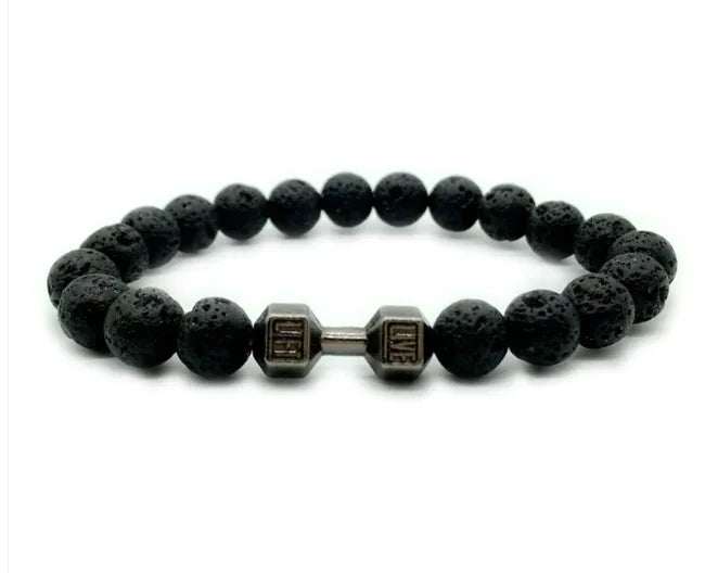 Dumbbell Lava Steen Heren Armband