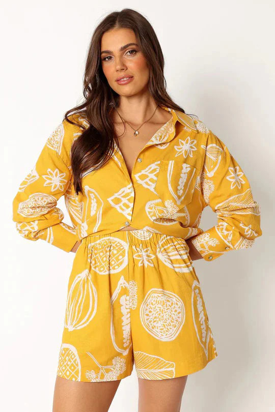 Dames Fruit Print Cardigan Set