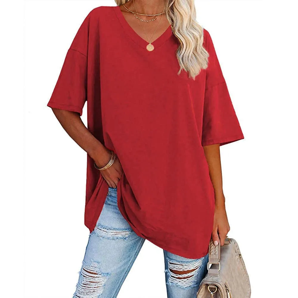 Dames Loose Fit V-Neck Shirt