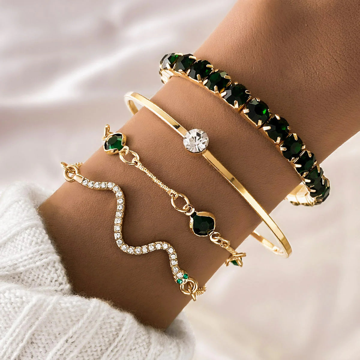 Armbanden set groen kristal