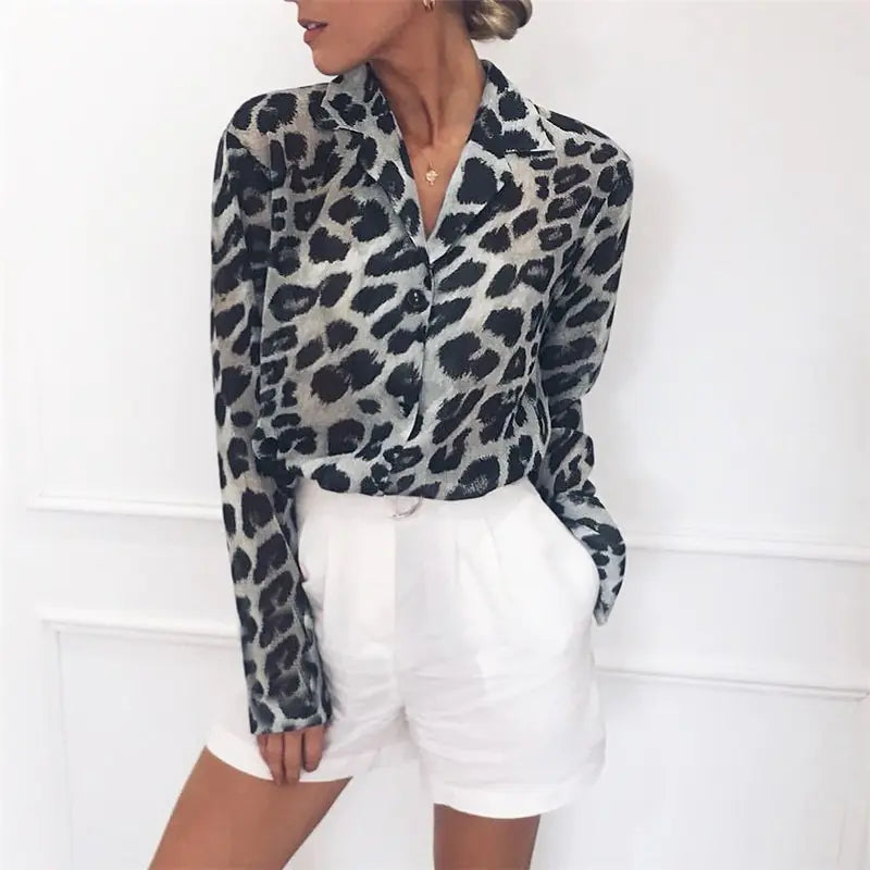 Dames Luipaard Print Chiffon Blouse