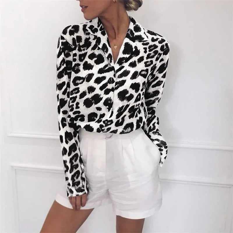 Dames Luipaard Print Chiffon Blouse