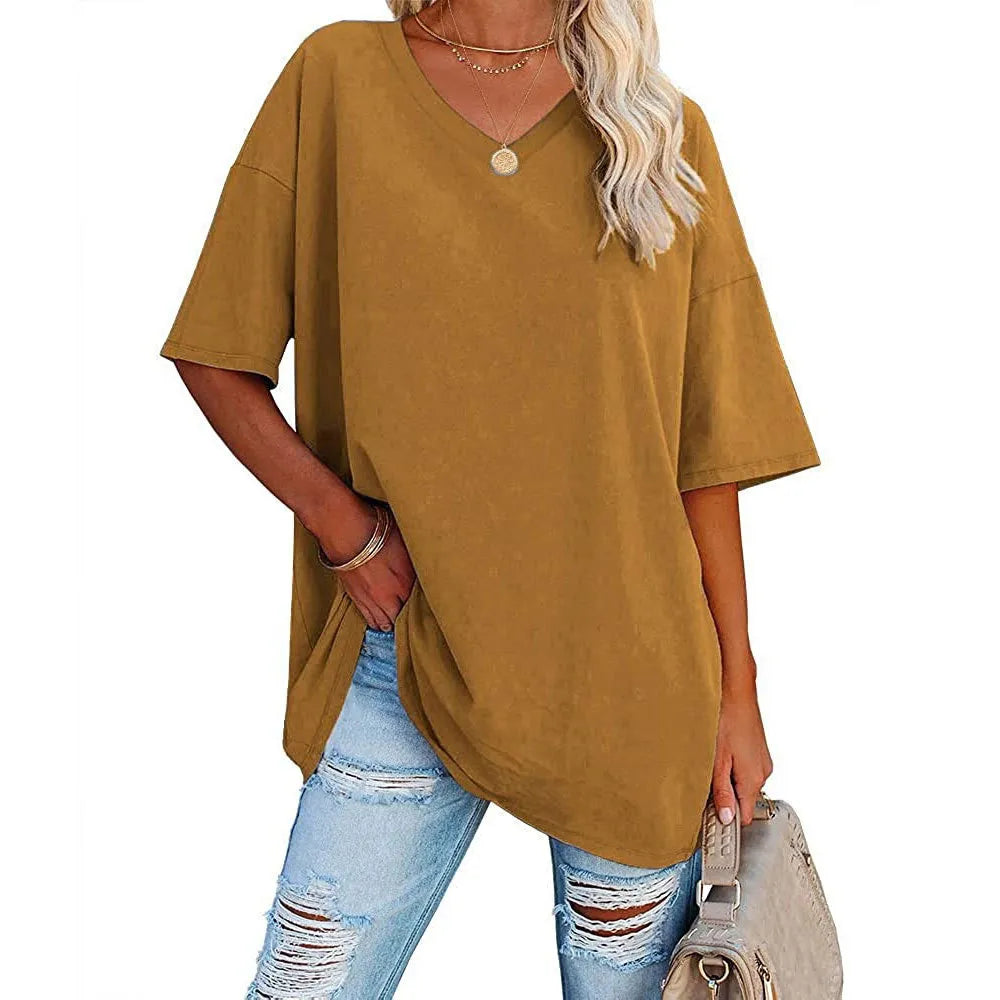 Dames Loose Fit V-Neck Shirt