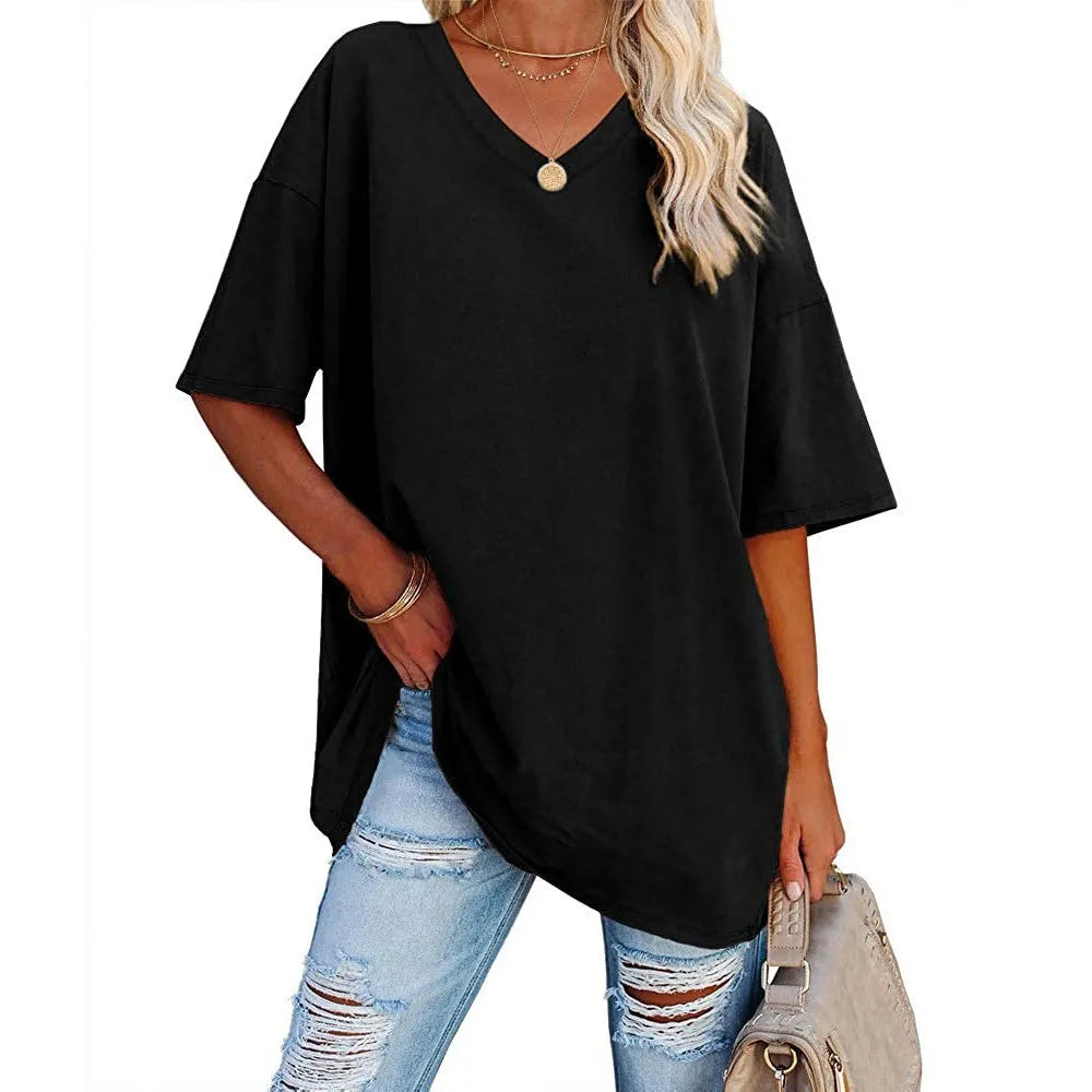 Dames Loose Fit V-Neck Shirt