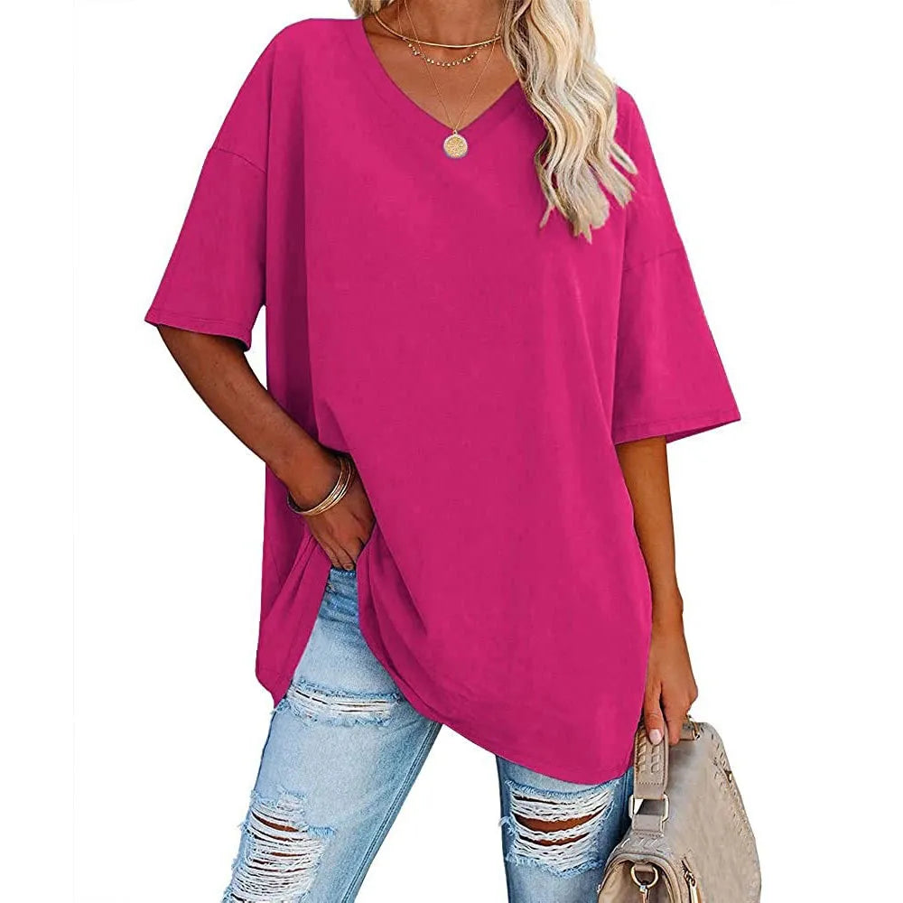 Dames Loose Fit V-Neck Shirt