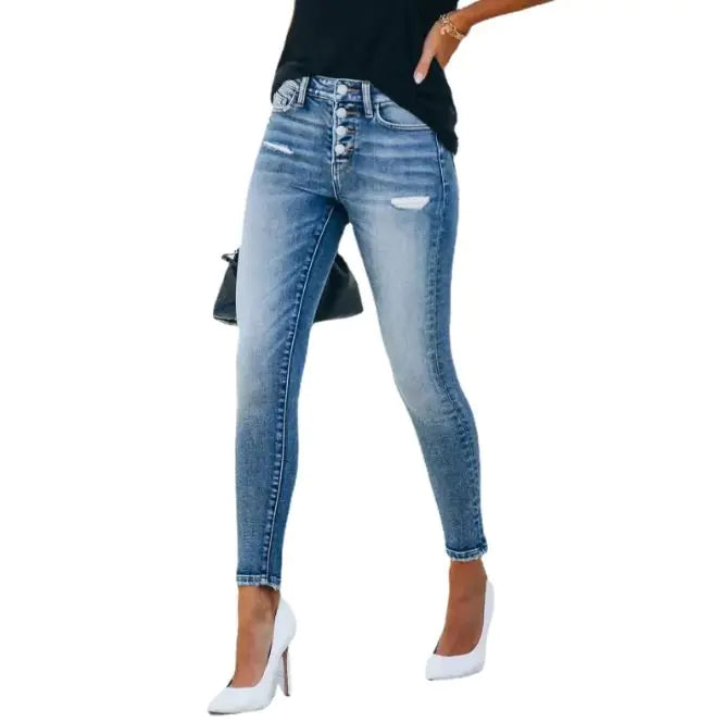 Dames Stretch Slim-fit Ripped Jeans