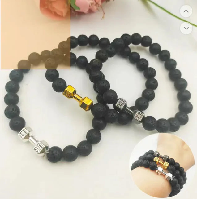Dumbbell Lava Steen Heren Armband