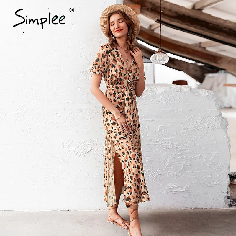 Dames Fleurige Luipaard Print Jurk