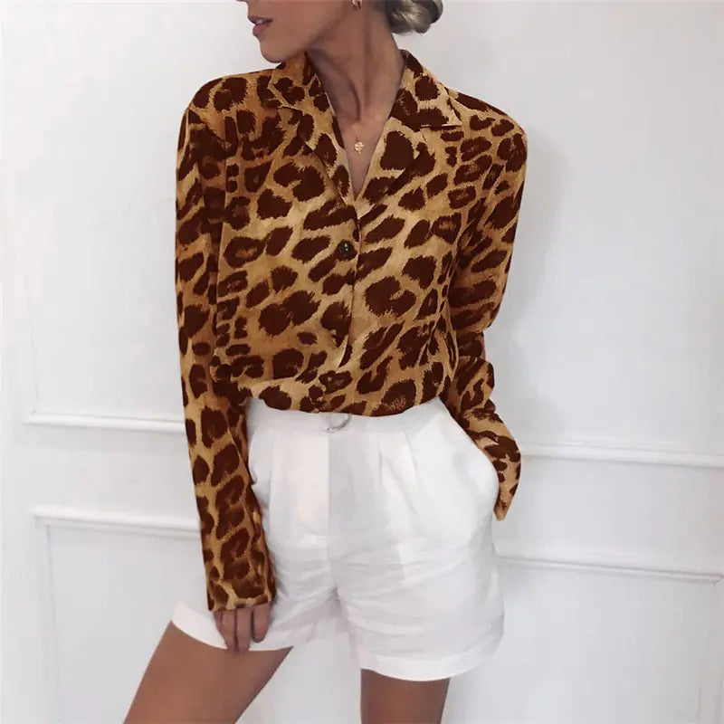 Dames Luipaard Print Chiffon Blouse
