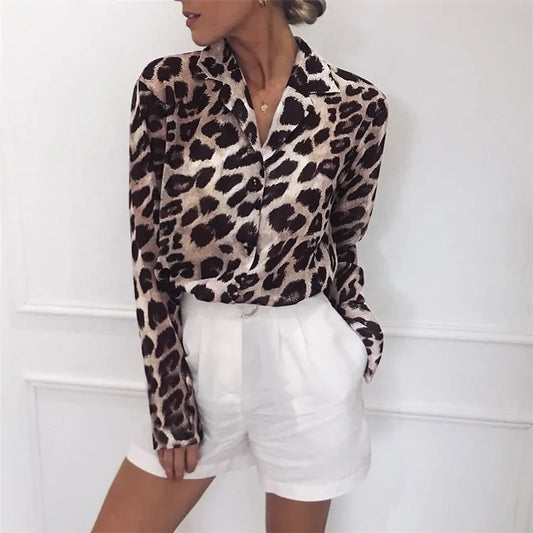 Dames Luipaard Print Chiffon Blouse