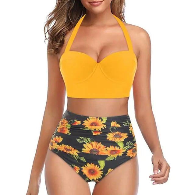 Dames Fleurige High-Waist Bikini