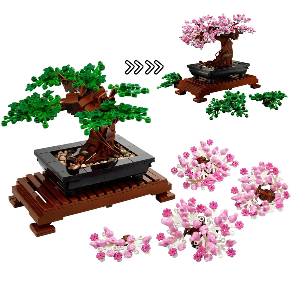 Bonsai Boom Bloemen Bouw Stenen Model