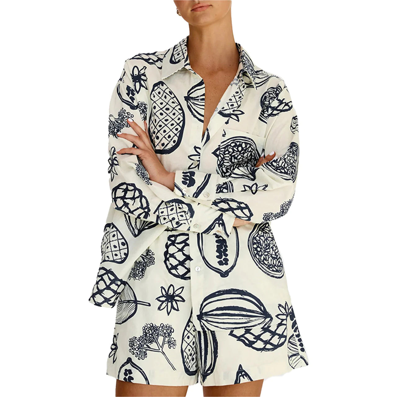 Dames Fruit Print Cardigan Set
