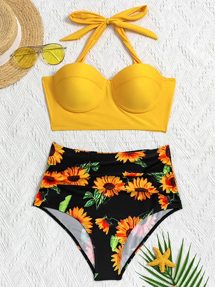 Dames Fleurige High-Waist Bikini