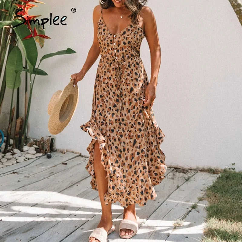 Dames Fleurige Luipaard Print Jurk