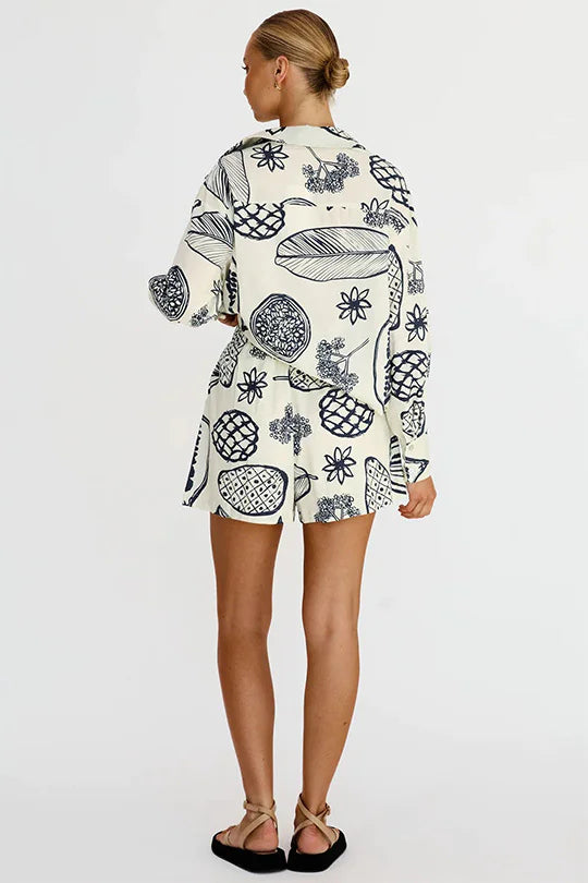 Dames Fruit Print Cardigan Set