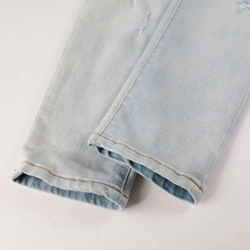 Unisex Retro Washed Stretch Skinny Fit Ripped Jeans