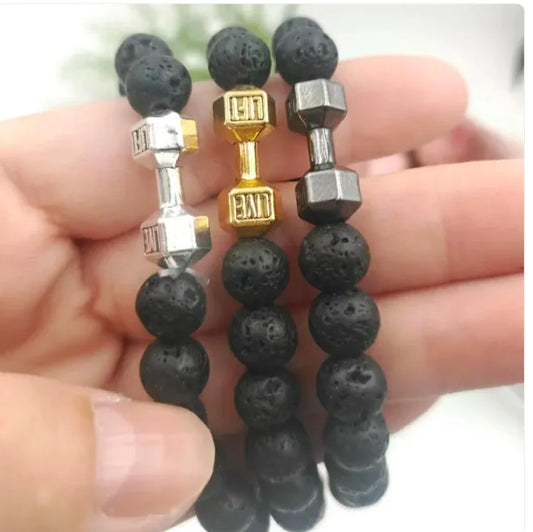 Dumbbell Lava Steen Heren Armband