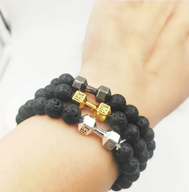 Dumbbell Lava Steen Heren Armband